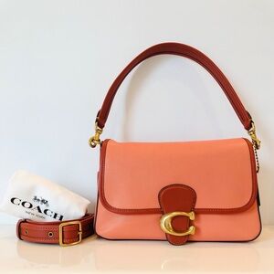 NWT Coach Smooth Leather Soft Tabby Shoulder Bag In Colorblock - B4/Light Coral
